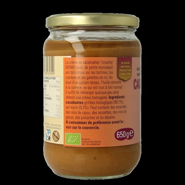Monki Pindakaas crunchy met zout eko bio 650 Gram