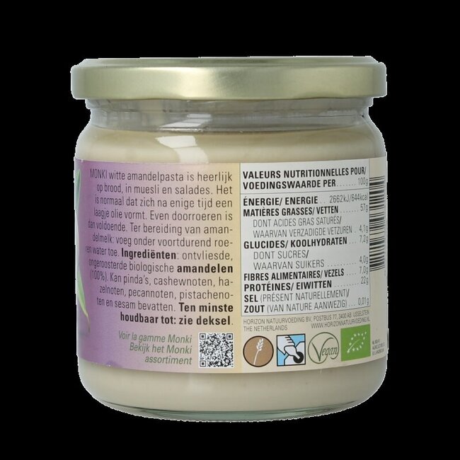 Monki Witte amandelpasta eko bio 330 Gram