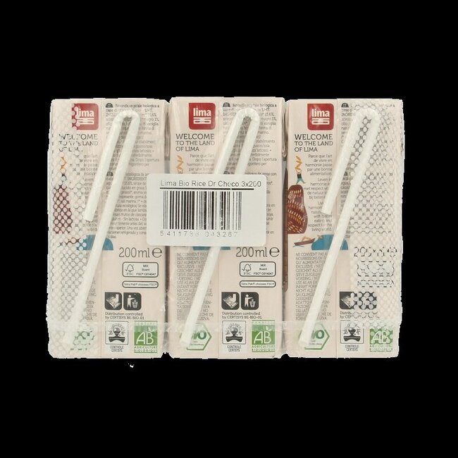 Boisson au riz Lima choco calcium 200 ml bio - Lot de 3