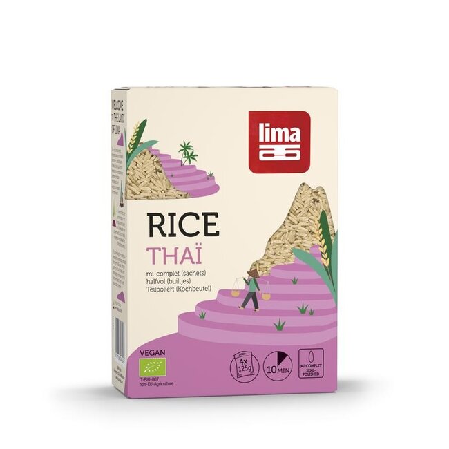 Rijst thai halfvol builtjes 4 x 125 gram bio 500 Gram