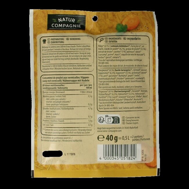 Natur Compagnie Soupe au poulet et vermicelles bio 40 g