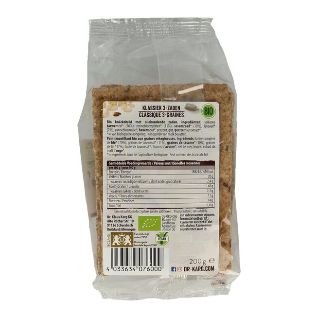 Dr. Karg's Classique 3 Graines Bio 200 g