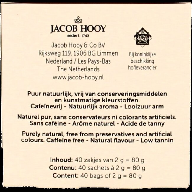 Jacob Hooy Thé Rooibos canneberge 40 sachets