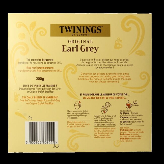 Twinings Earl Grey enveloppé 100 sachets