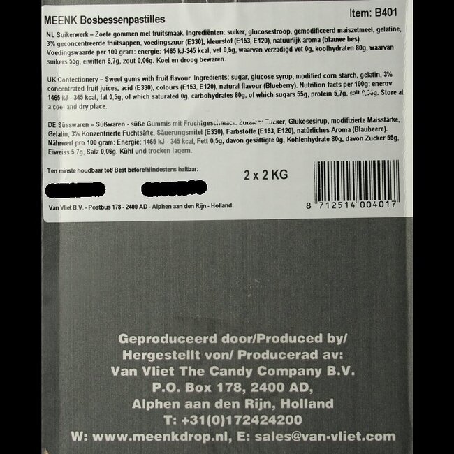 Meenk Bosbessen pastilles  4000 Gram