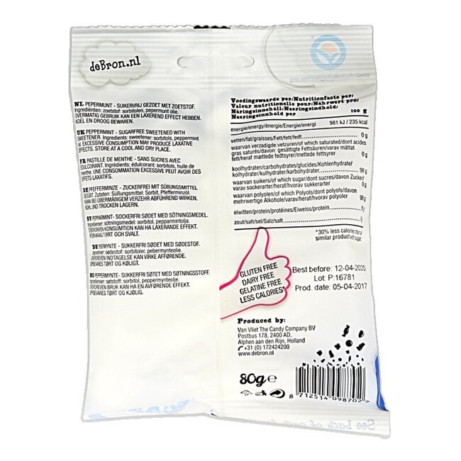 De Bron Menthe poivrée sans sucre 80 g