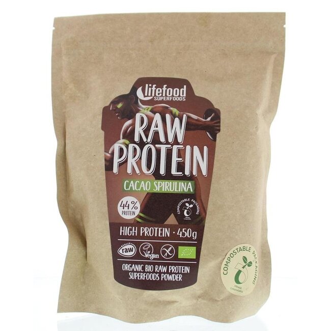 Protein poeder cacao spirulina raw bio 450 Gram