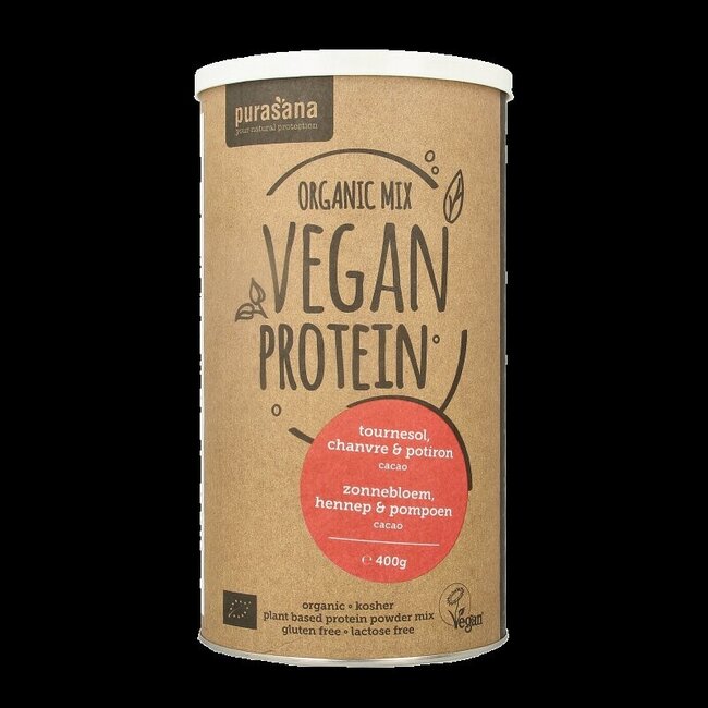 Proteine zonnebloem hennep pompoen cacao vegan bio 400 Gram