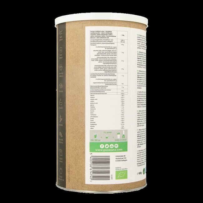 Purasana Proteine zonnebloem hennep pompoen cacao vegan bio 400 Gram