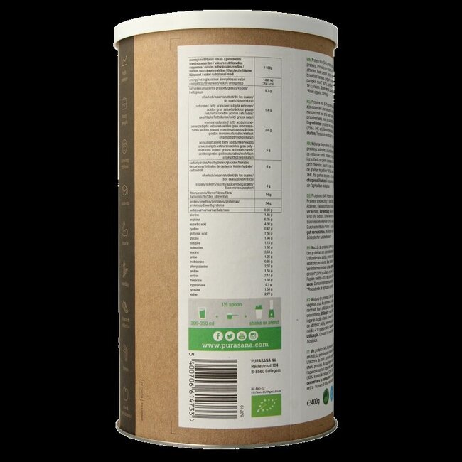 Purasana Proteine zonnebloem hennep pompoen vegan bio 400 Gram