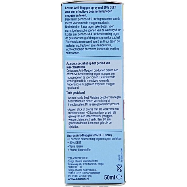 Azaron Anti muggen 50% deet spray 50 Milliliter