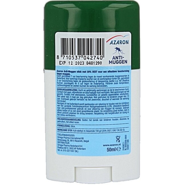 Azaron Anti muggen 20% deet stick 50 Milliliter