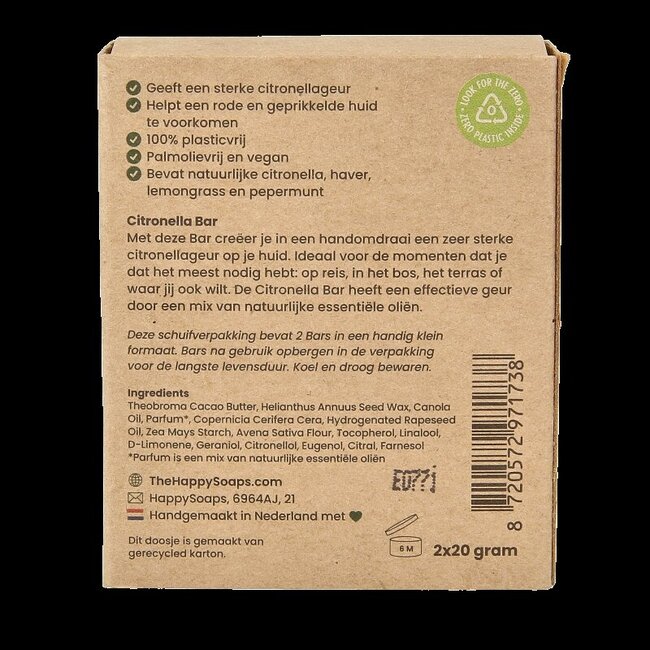 Pain anti-insectes Happysoaps citron et menthe puissante 40 g