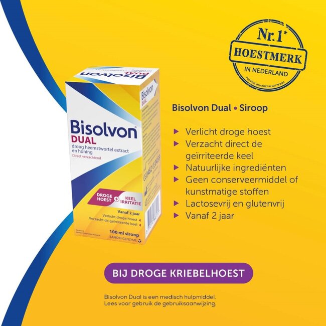 Bisolvon Dual sirop toux sèche/irritation de la gorge 100 millilitres