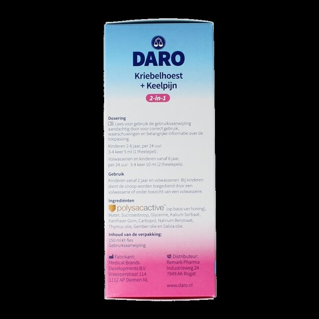 Daro 2-en-1 Toux sèche et maux de gorge 150 ml