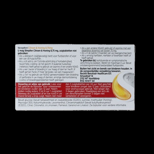 Strepfen Citroen & honing 8 Zuigtabletten