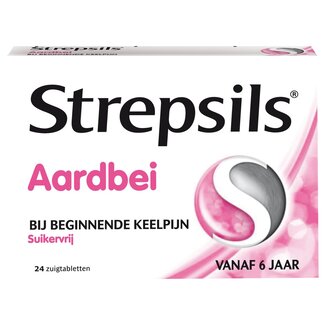 Strepsils Aardbei suikervrij 24 Zuigtabletten