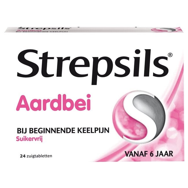 Strepsils Aardbei suikervrij 24 Zuigtabletten
