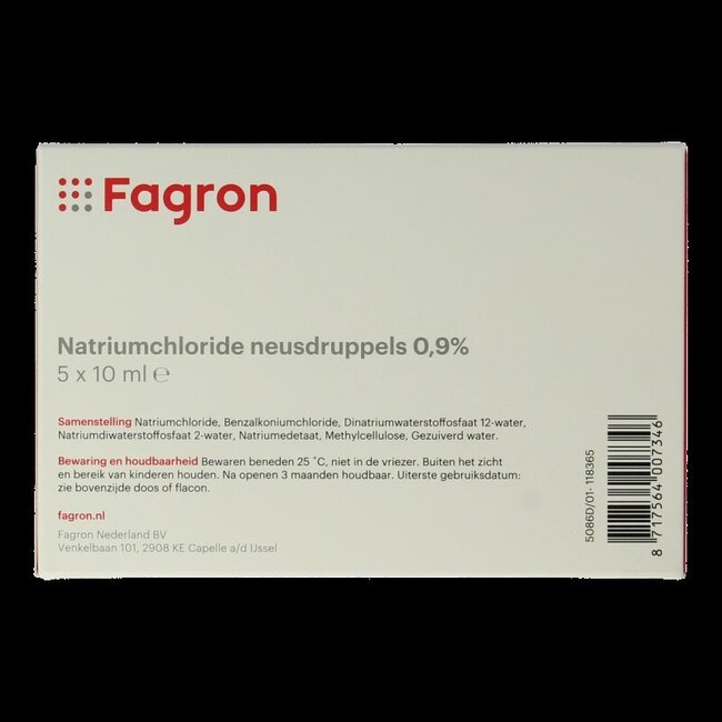 Fagron Natriumchloride neusdruppels 0.9% 10ml 5 Stuks