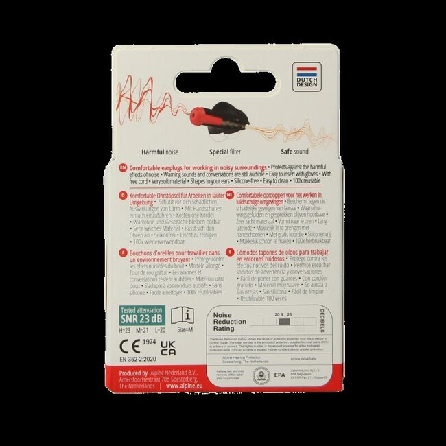 Bouchons d'oreilles Alpine Worksafe 1 Paire