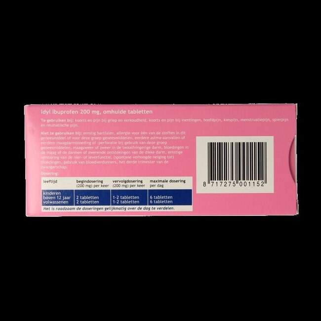 Idyl Ibuprofen 200mg suikervrij 40 Tabletten