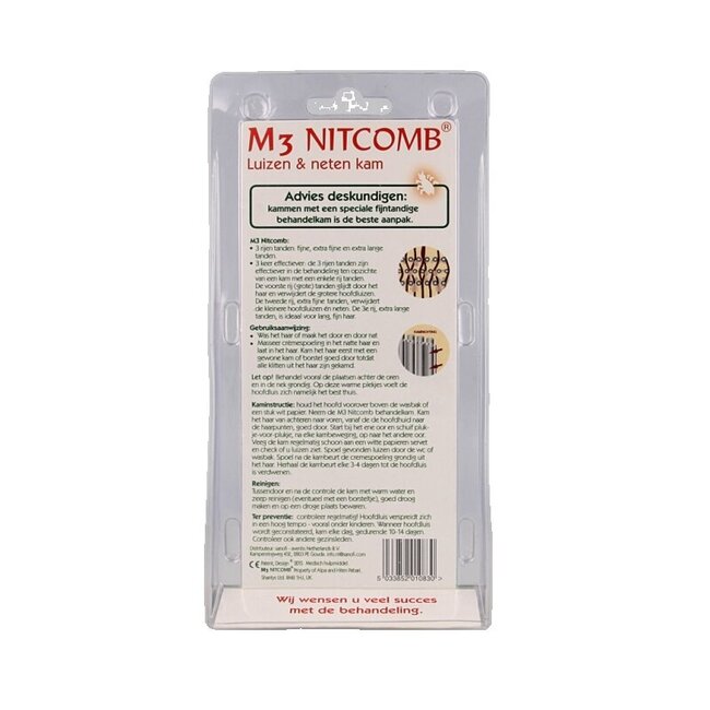 Nitcomb M3 Peigne Anti-Poux Cheveux Longs et Fins - 1 Pièce