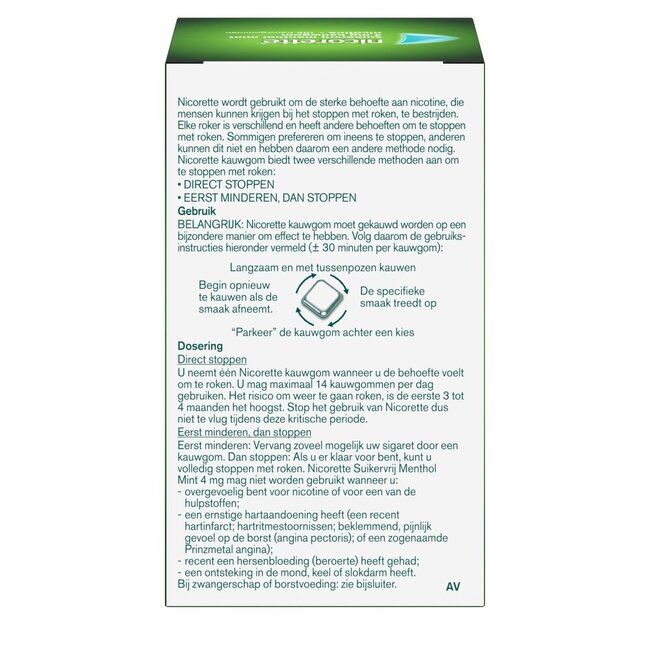 Nicorette Kauwgom 4mg menthol mint 105 Stuks