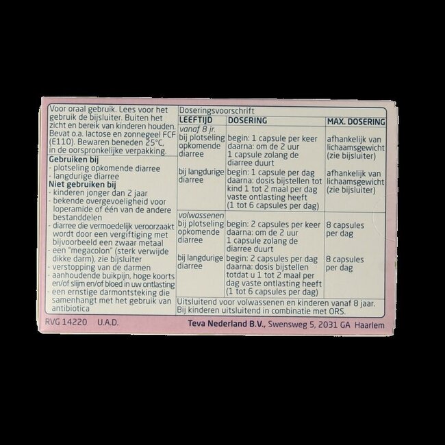 Teva Loperamide HCL 2 mg 20 Capsules