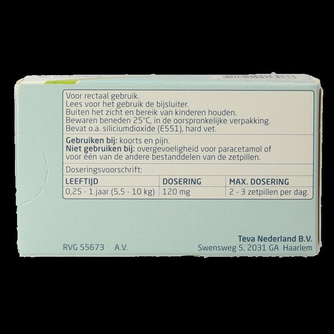 Teva Paracetamol 120 mg 10 Zetpillen