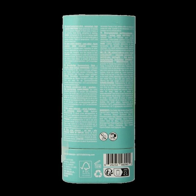 Attitude Sunly Bâton Solaire SPF30 sans parfum 60 g