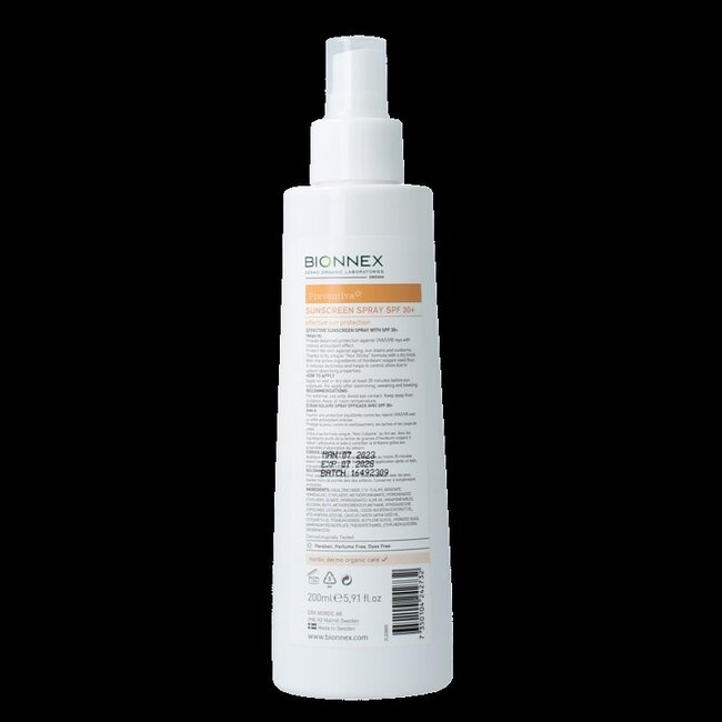 Bionnex Preventiva sunscreen spray SPF30 200 Milliliter