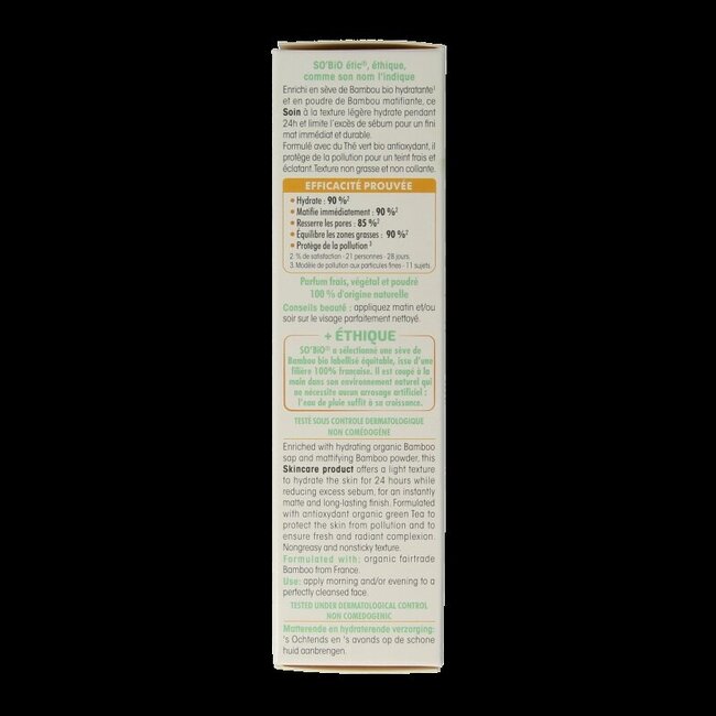 SO'BiO étic Crème hydratante matifiante au bambou 50 ml
