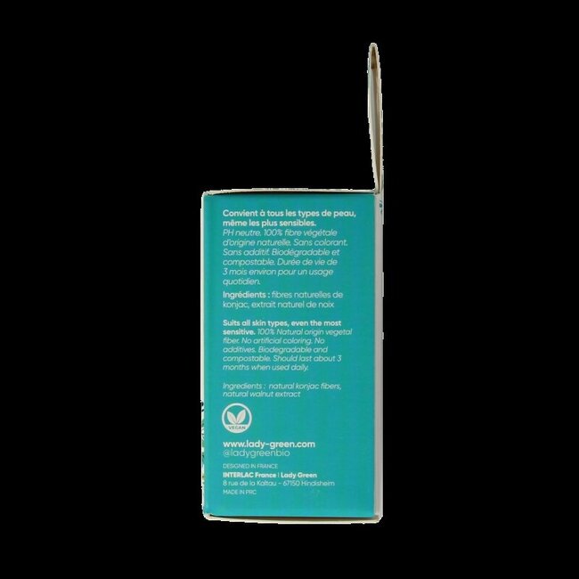 Lady Green Konjac gezichtsspons crushed walnut 1 Stuks