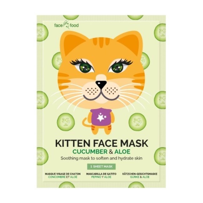Kitten sheet face mask cucumber & aloe 1 Stuks