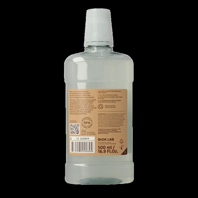 Ecodenta Mondwater munt kokos 500 Milliliter