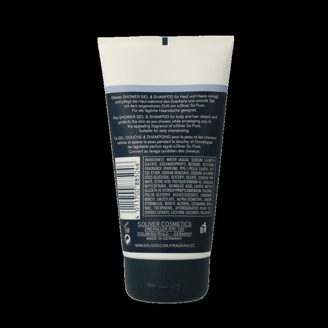 S Oliver So pure men showergel & shampoo 150 Milliliter