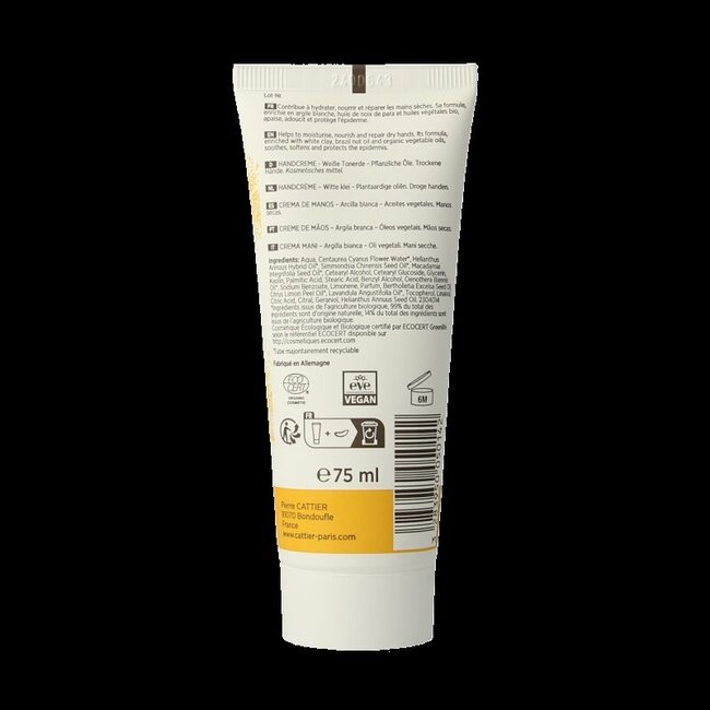 Cattier Handcreme witte klei 75 Milliliter
