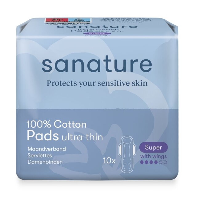 Sanature Maandverband super 100% katoen 10 Stuks