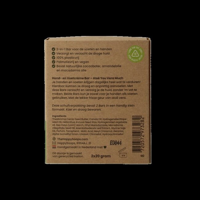 Happysoaps Hand & voetcreme bar aloe vera 40 Gram
