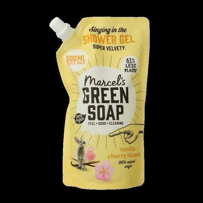 Showergel vanille & kersenbloesem navulling 500 Milliliter