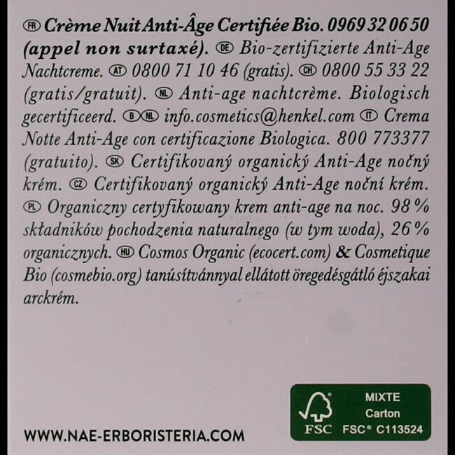N.A.E. Belleza Crème de nuit anti-âge 50 ml