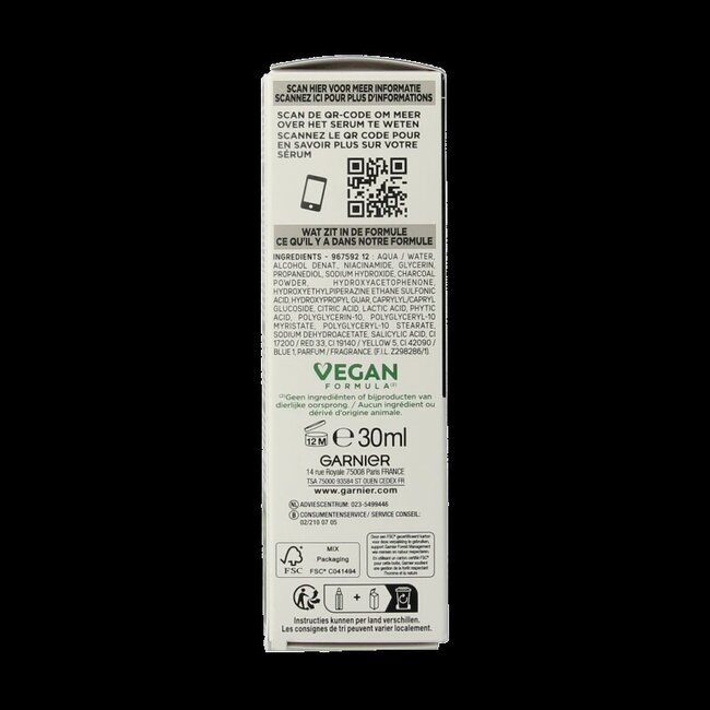 Garnier PureActive Sérum AHA + BHA au Charbon 30 ml