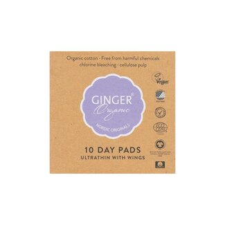 Ginger Organic Ginger Organic Maandverband dag met vleugel 10 Stuks