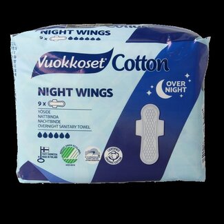 Vuokkoset Vuokkoset Serviettes hygiéniques nuit avec ailettes coton bio 9 pièces