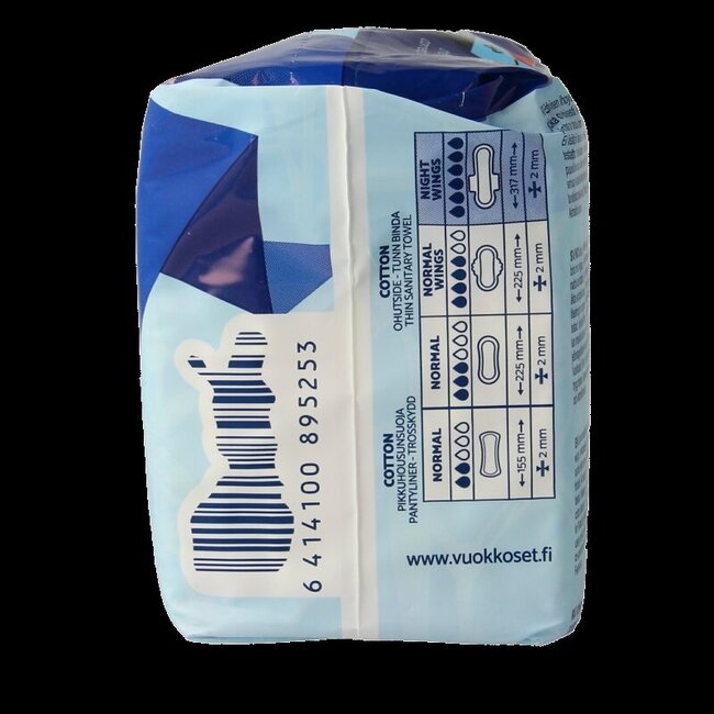 Vuokkoset Serviettes hygiéniques nuit avec ailettes coton bio 9 pièces