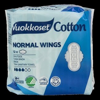 Vuokkoset Vuokkoset Serviettes Hygiéniques Normal avec Ailes Coton Biologique 12 Pièces