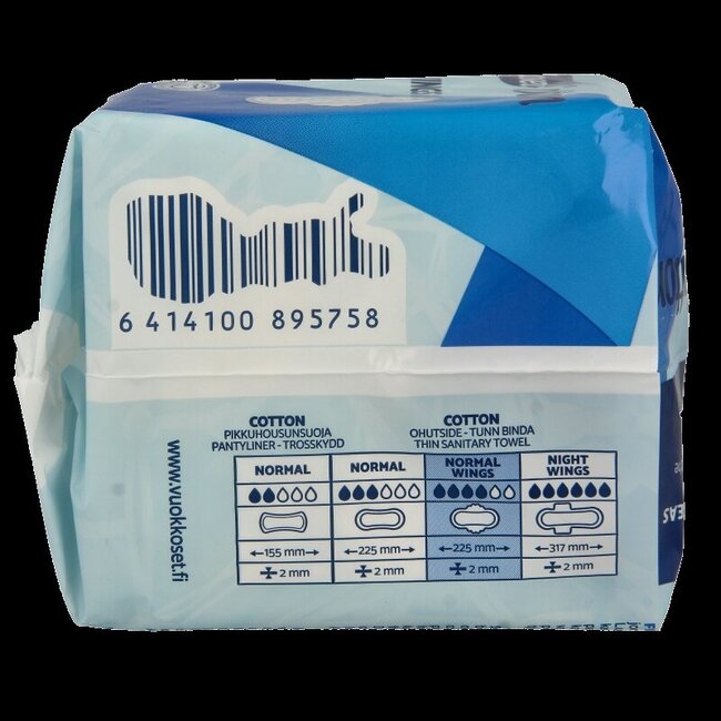 Vuokkoset Serviettes Hygiéniques Normal avec Ailes Coton Biologique 12 Pièces