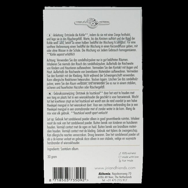 Jiri & Friends Harswierook sandalwood powder 30 Gram