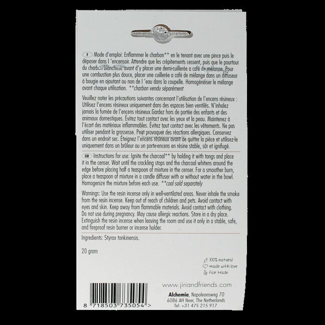 Jiri & Friends Encens en résine Benjoin de Siam 20 grammes
