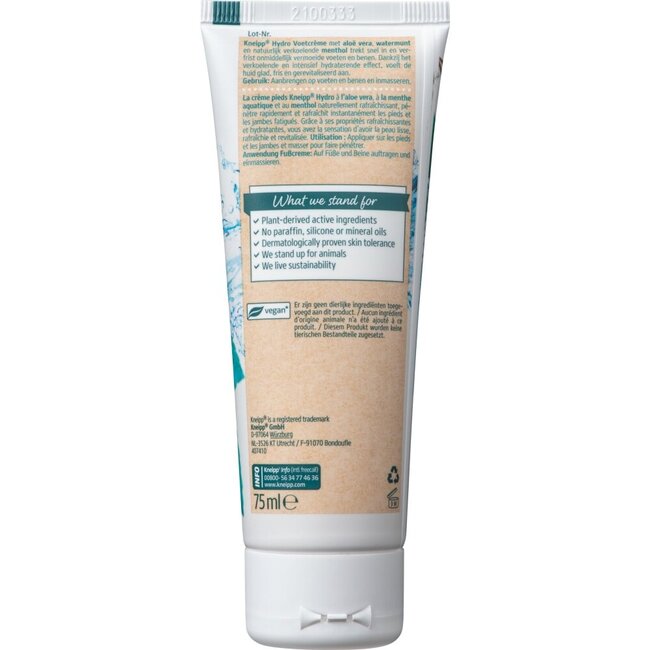 Kneipp Crème pieds hydro aloe vera menthe aquatique 75 ml